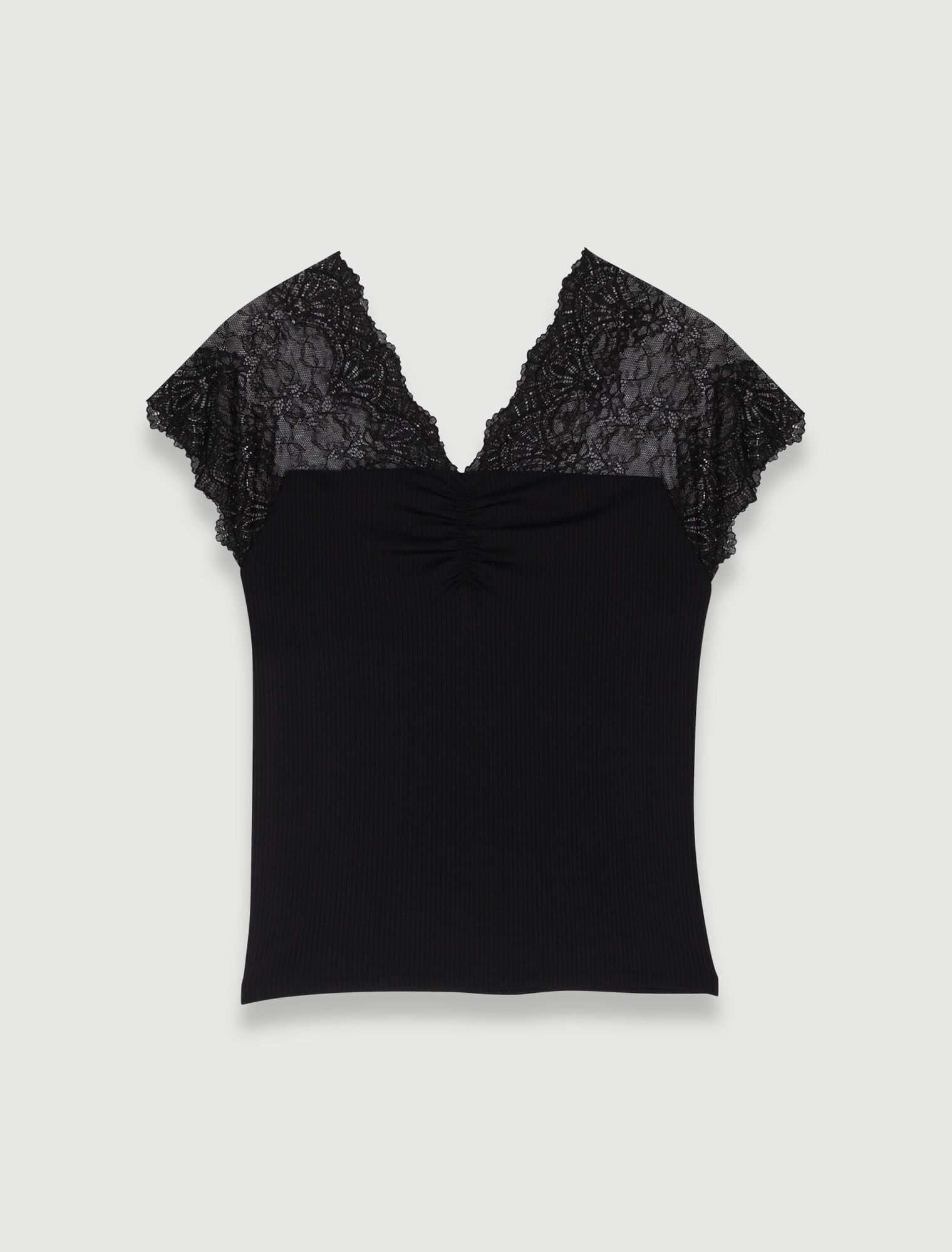 Top in jersey con applicazioni in pizzo