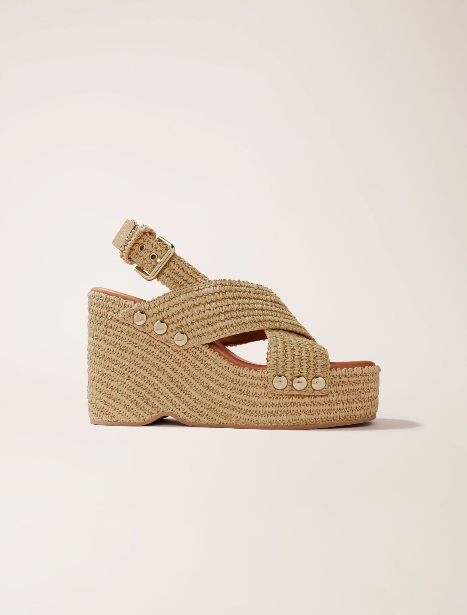 Sandali con zeppa in simil rafia