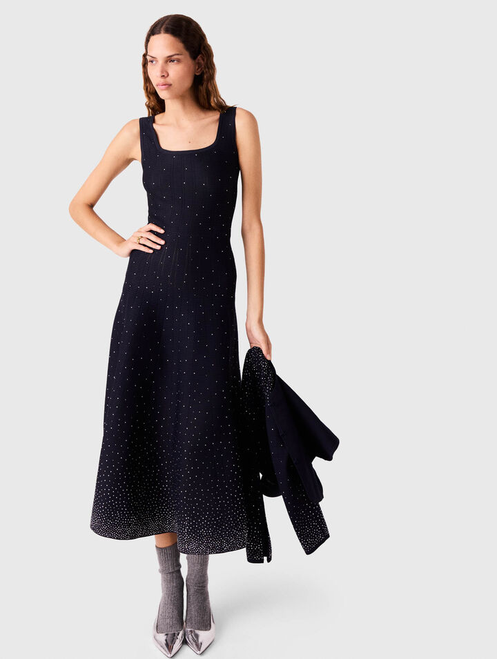 Abito lungo in maglia a strass