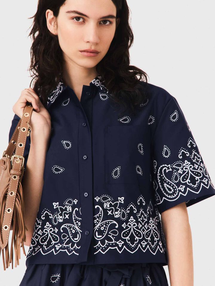 Camicia corta ricamata in taffet&agrave;