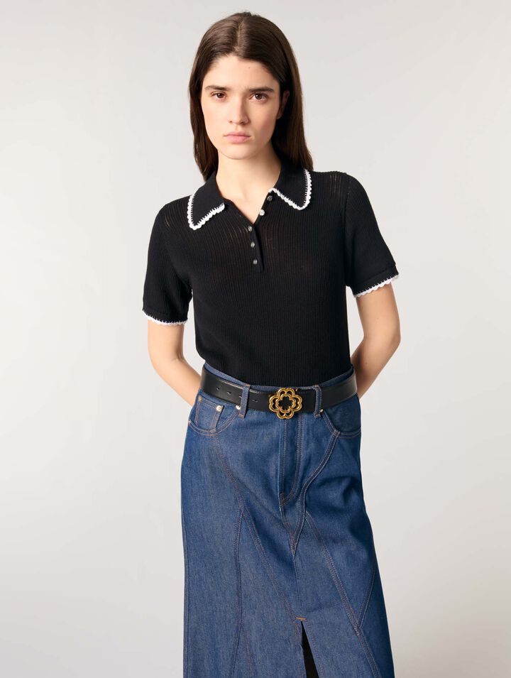 Polo in maglia pointelle