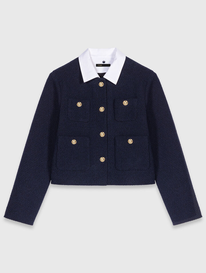 Giacca corta tweed, colletto rimov.