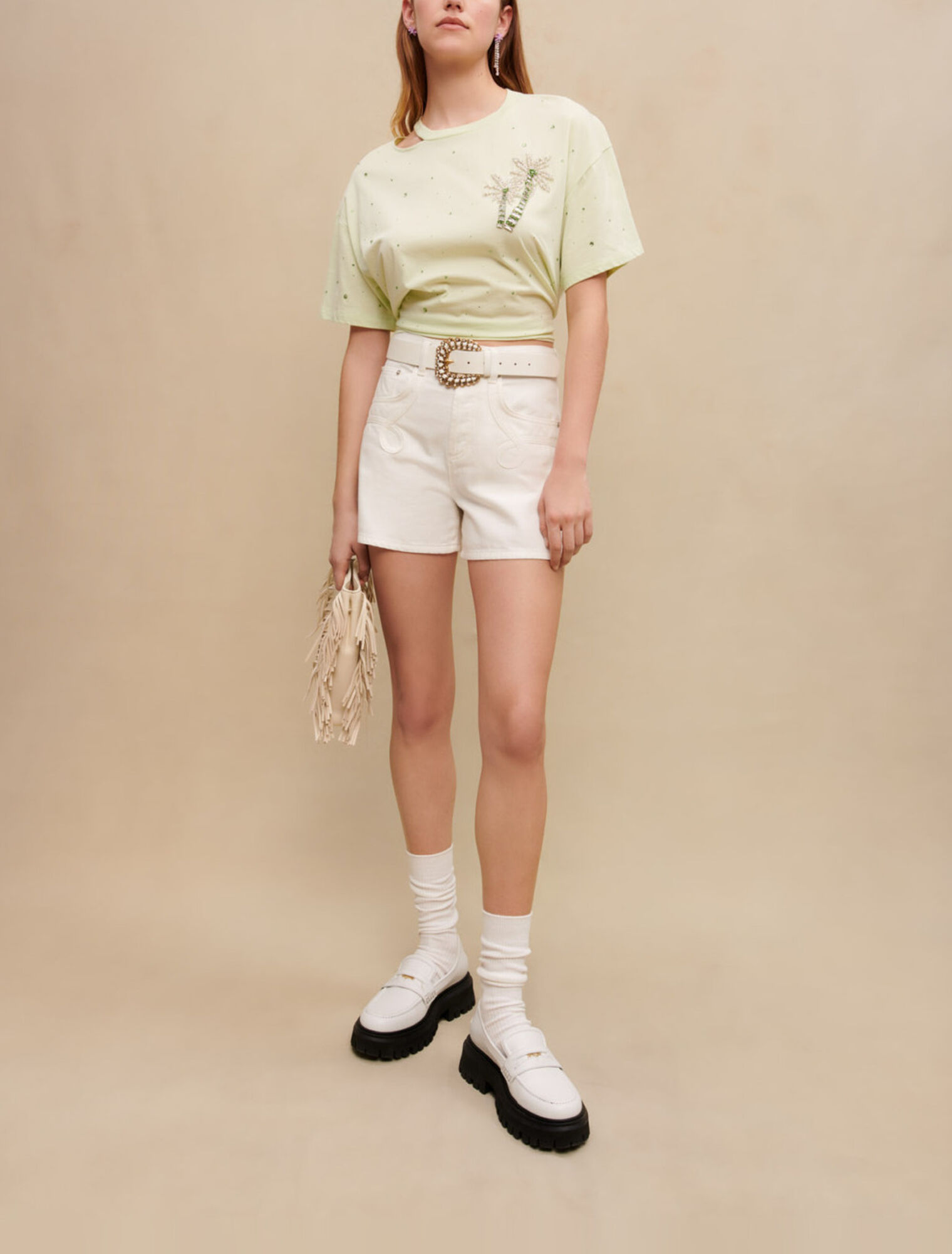 T-shirt con cristalli di palma
