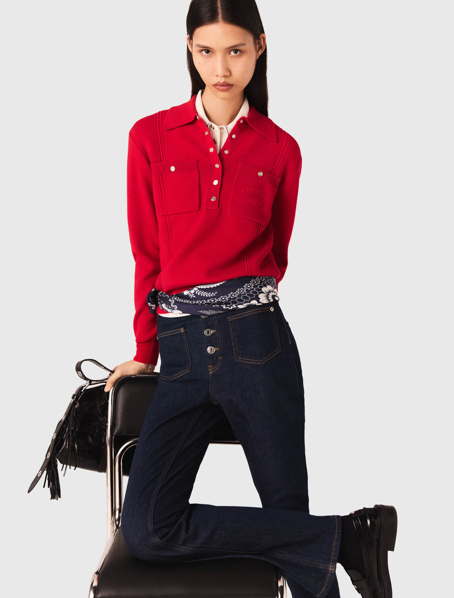 Maglione con colletto polo ricamato