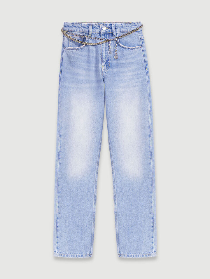 Jeans dritti con cintura con charm