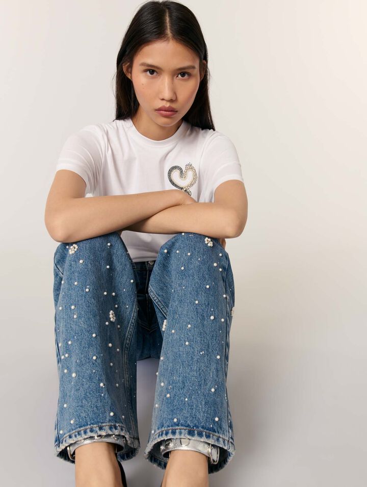 Jeans larghi ricamati