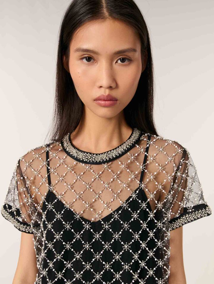 Abito corto in tulle ricamato
