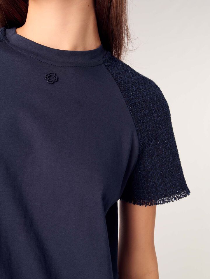 T-shirt con maniche in tweed