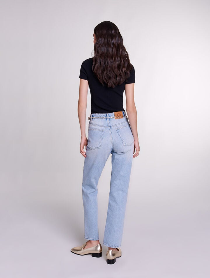 Jeans dritti con cintura con charm