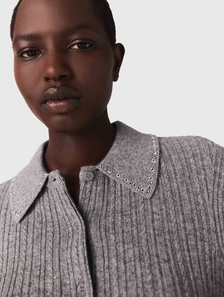 Cardigan con colletto glitterato