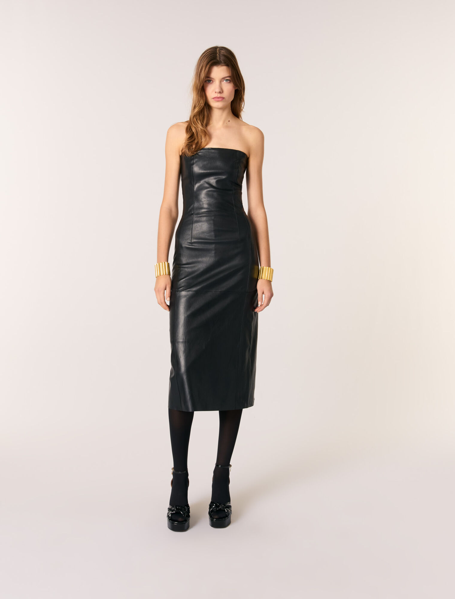 Abito midi bustier in pelle stretch
