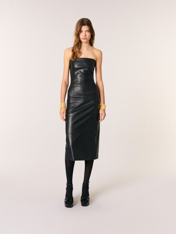 Abito midi bustier in pelle stretch