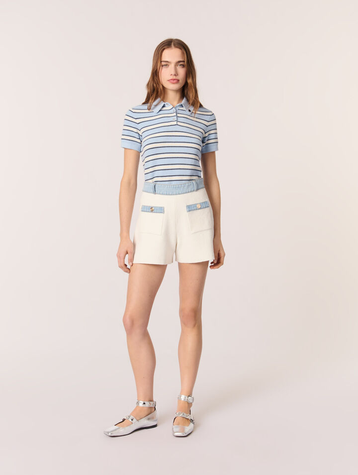 Shorts in maglia passamano in denim