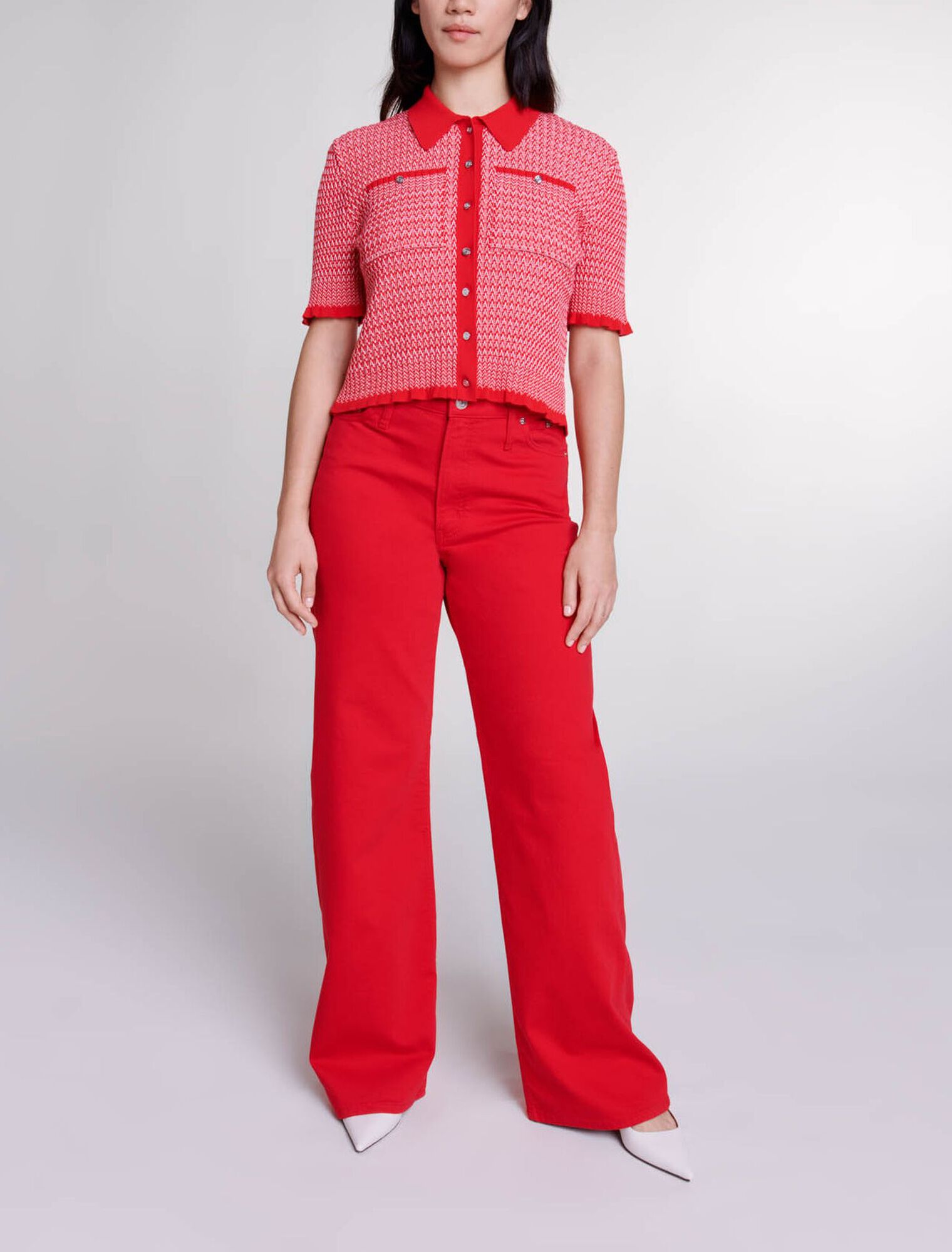 Polo corta con fantasia spigata