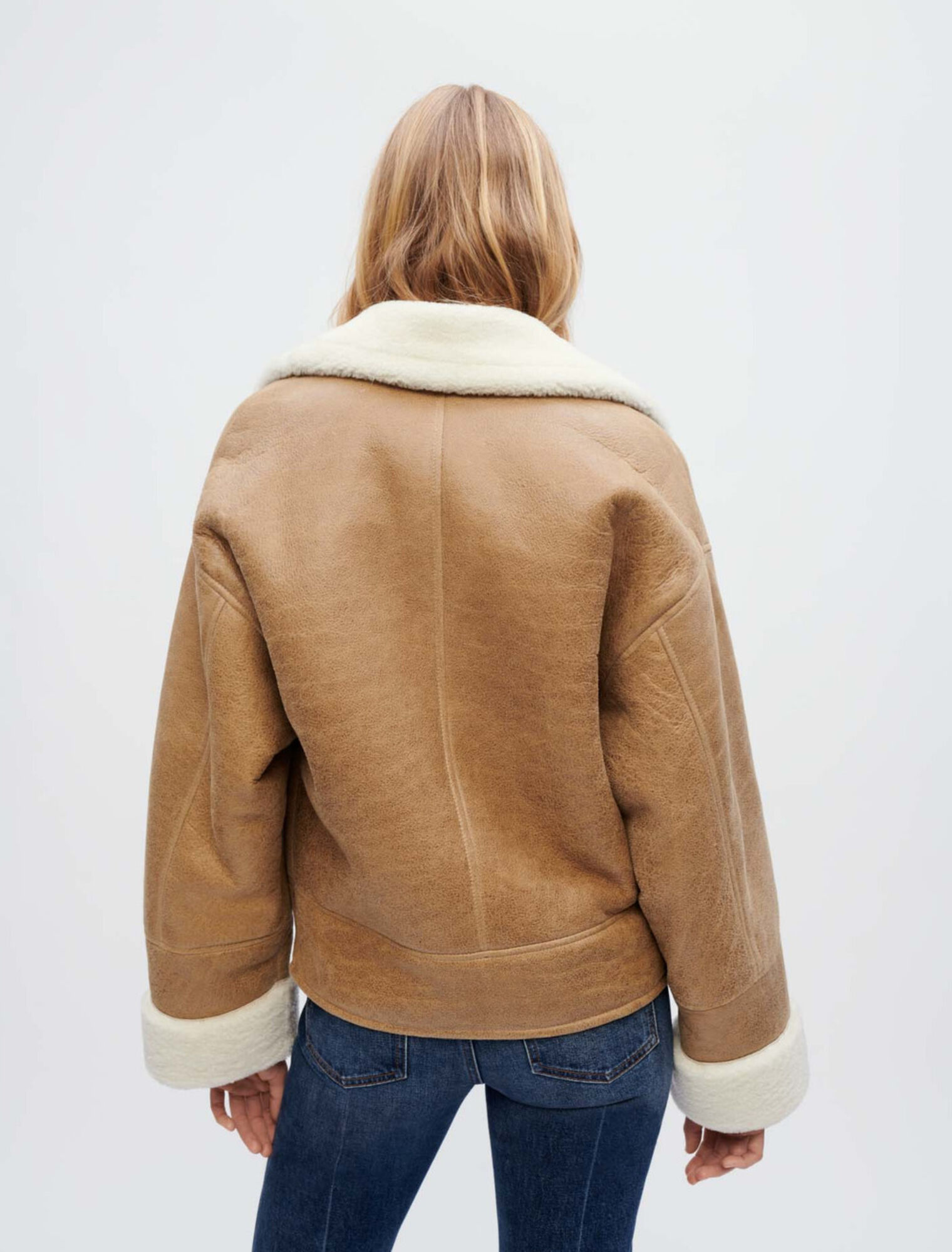Cappotto pelle scamosciata bicolore