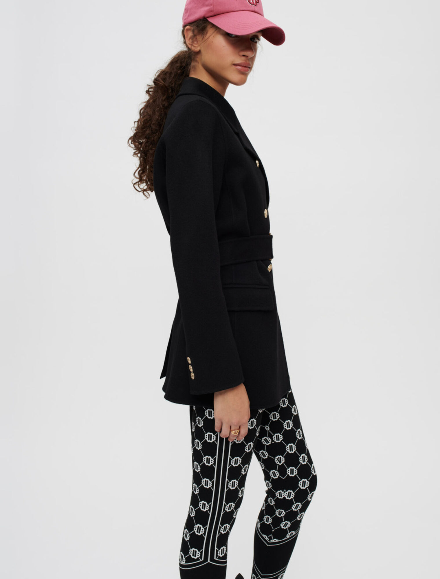 Cappotto double face nero con cintura