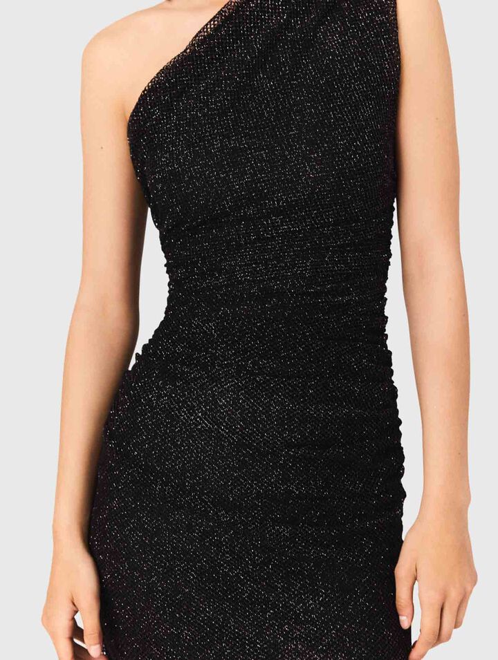 Abito asimmetrico in maglia strass