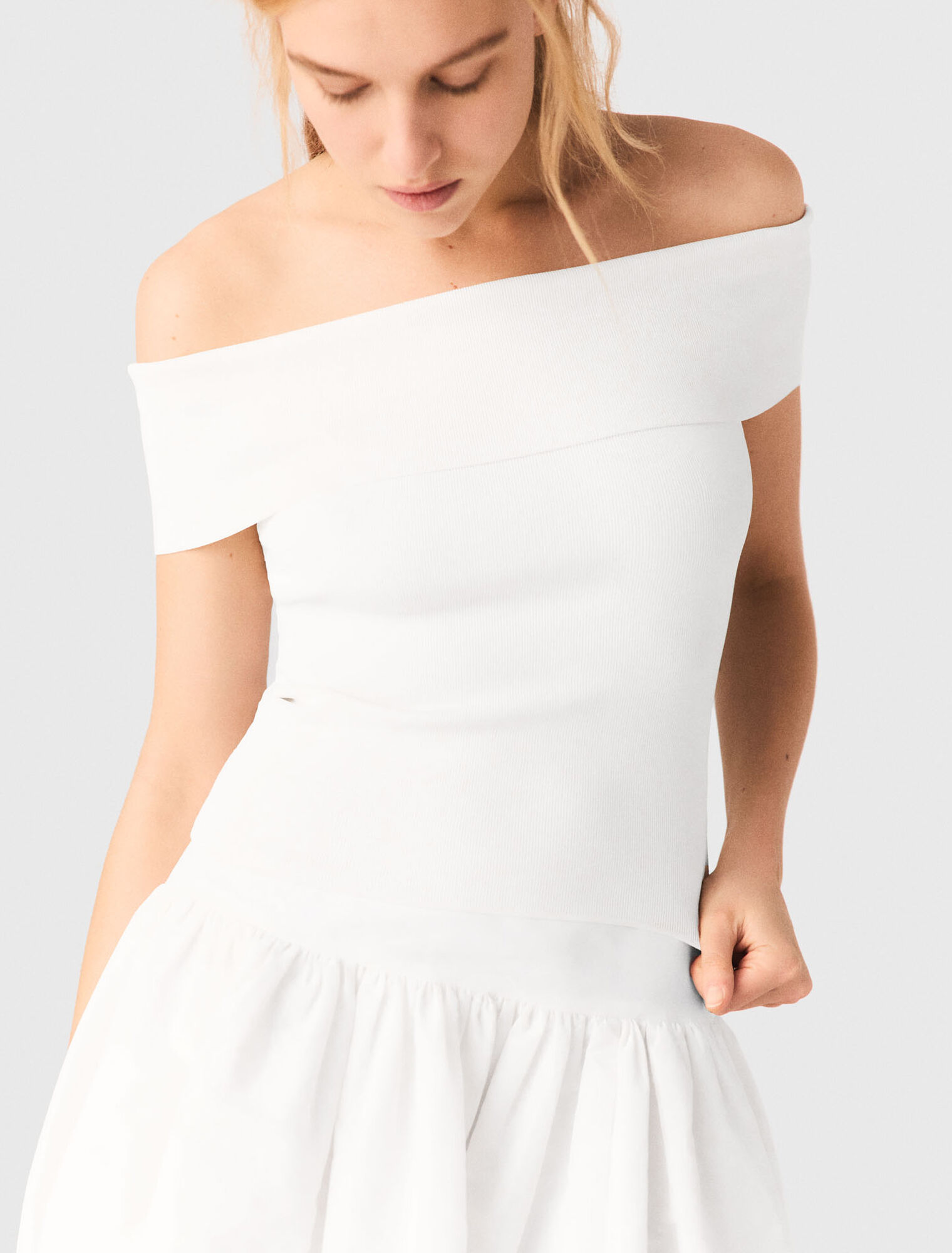 Top scollo bardot in maglia a coste