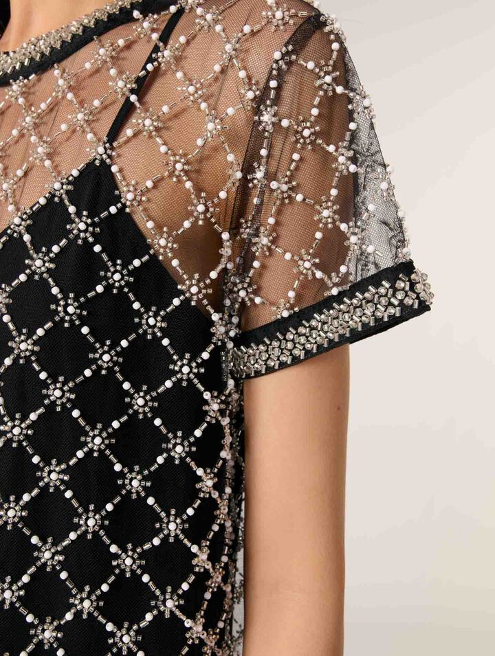 Abito corto in tulle ricamato