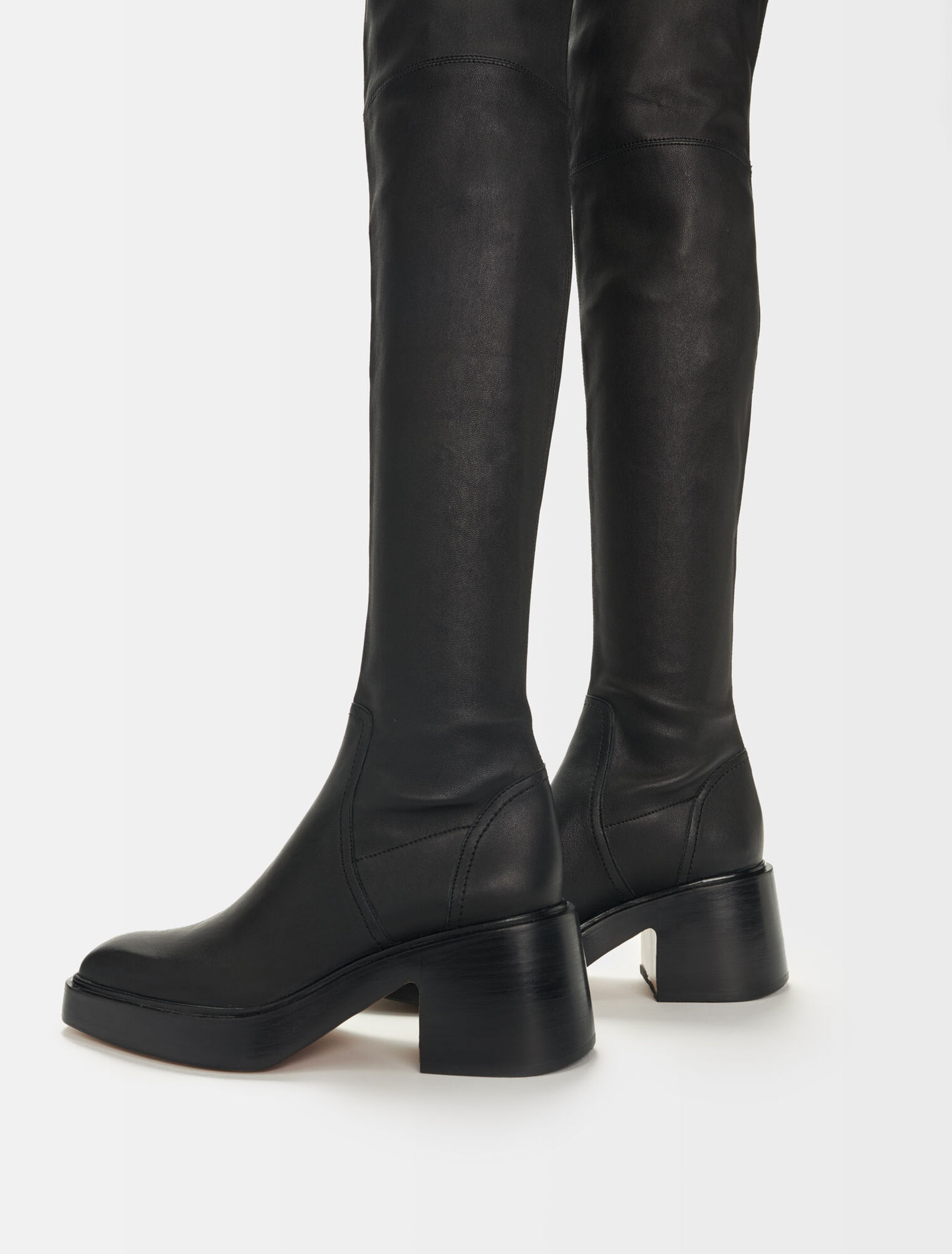 Stivali cuissard con tacco in pelle nera