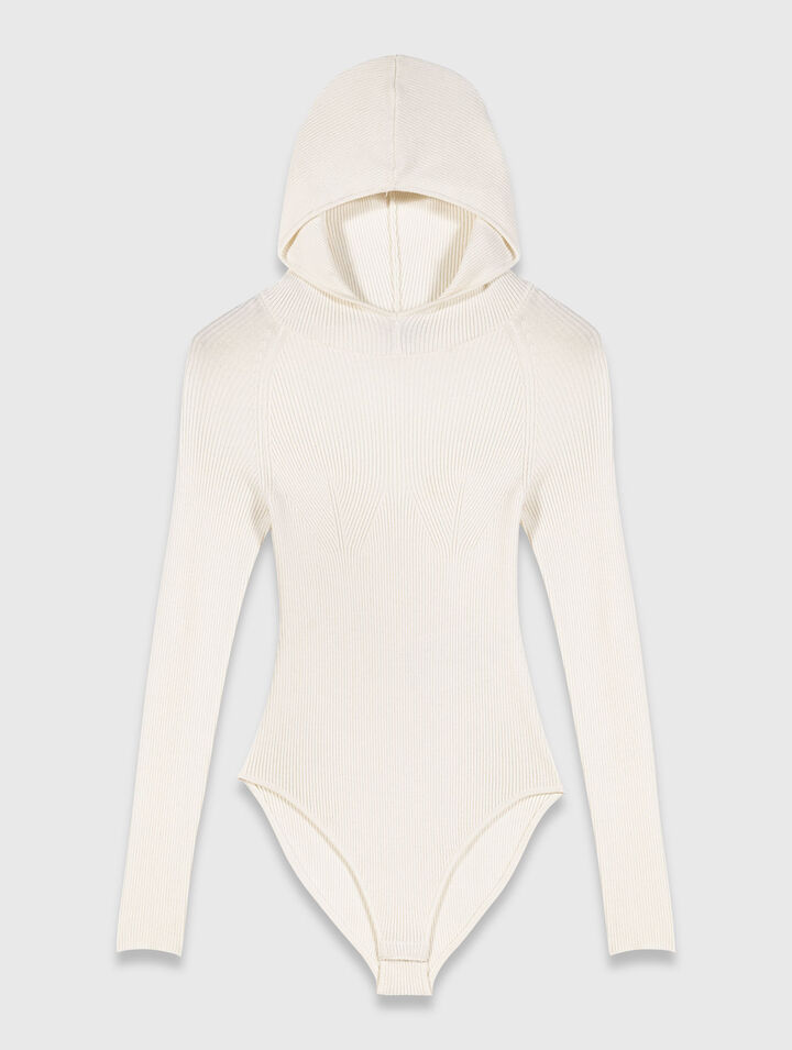 Body in maglia a coste con cappuccio