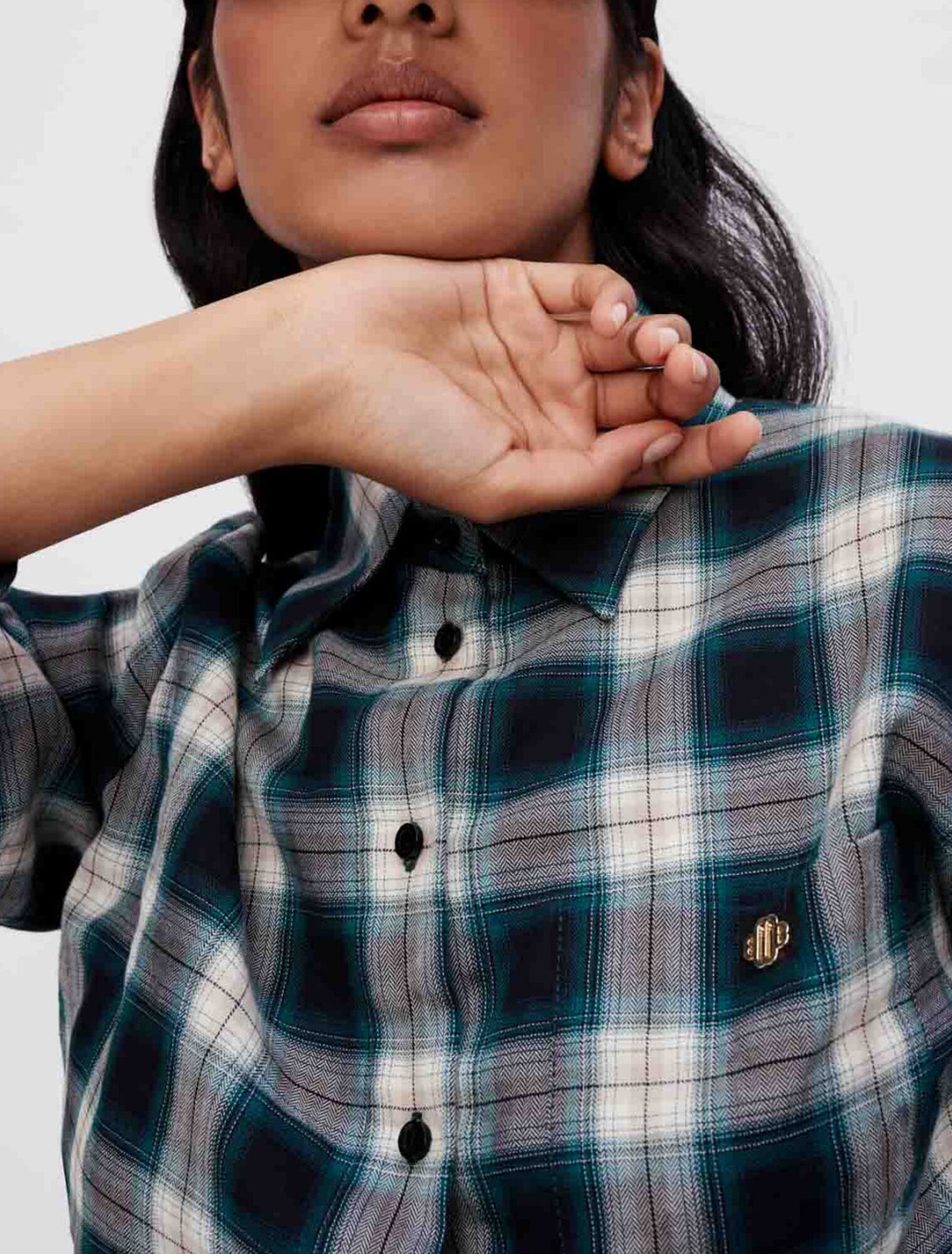 Camicia cropped a quadri in cotone
