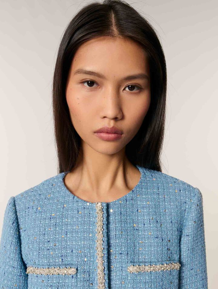 Giacca corta in tweed con lustrini
