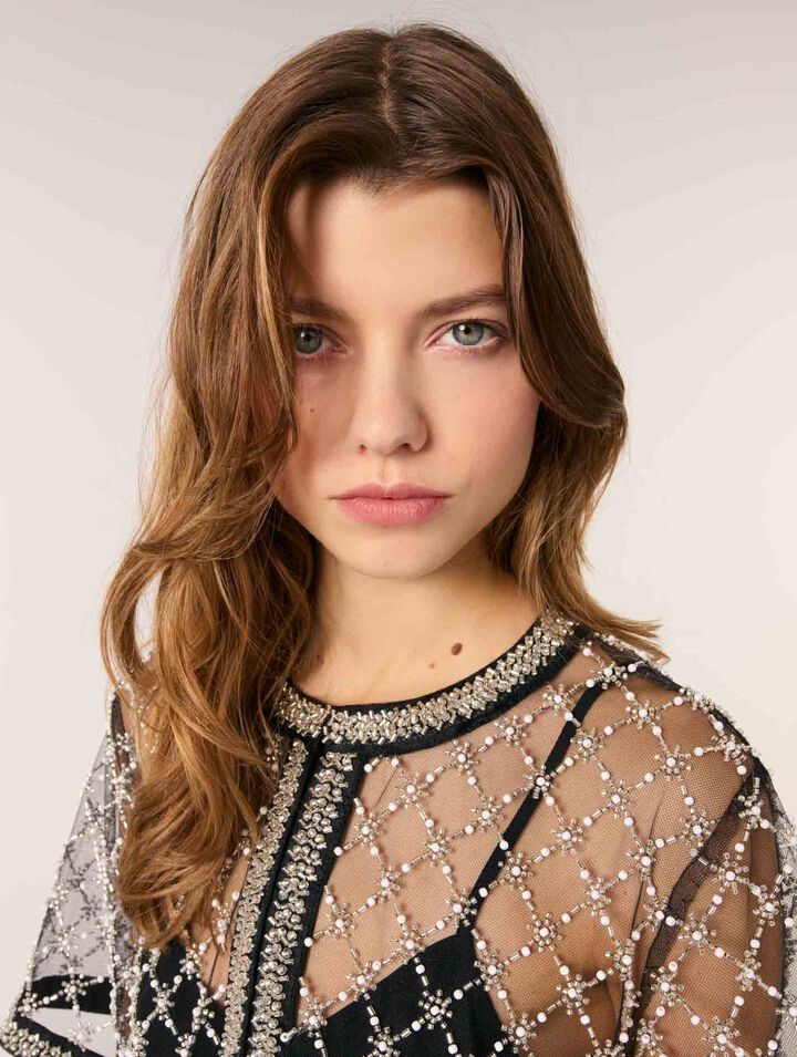 Top in tulle ricamato