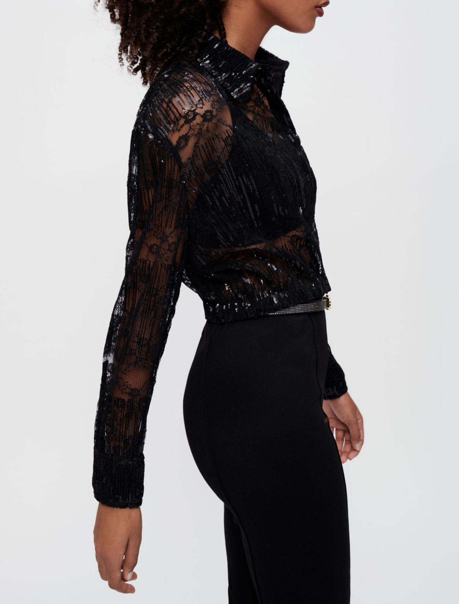 Camicia cropped in pizzo plissettato