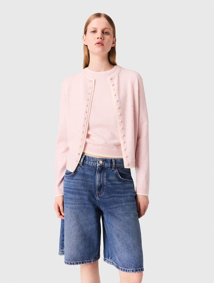 Cardigan 100% lana con strass