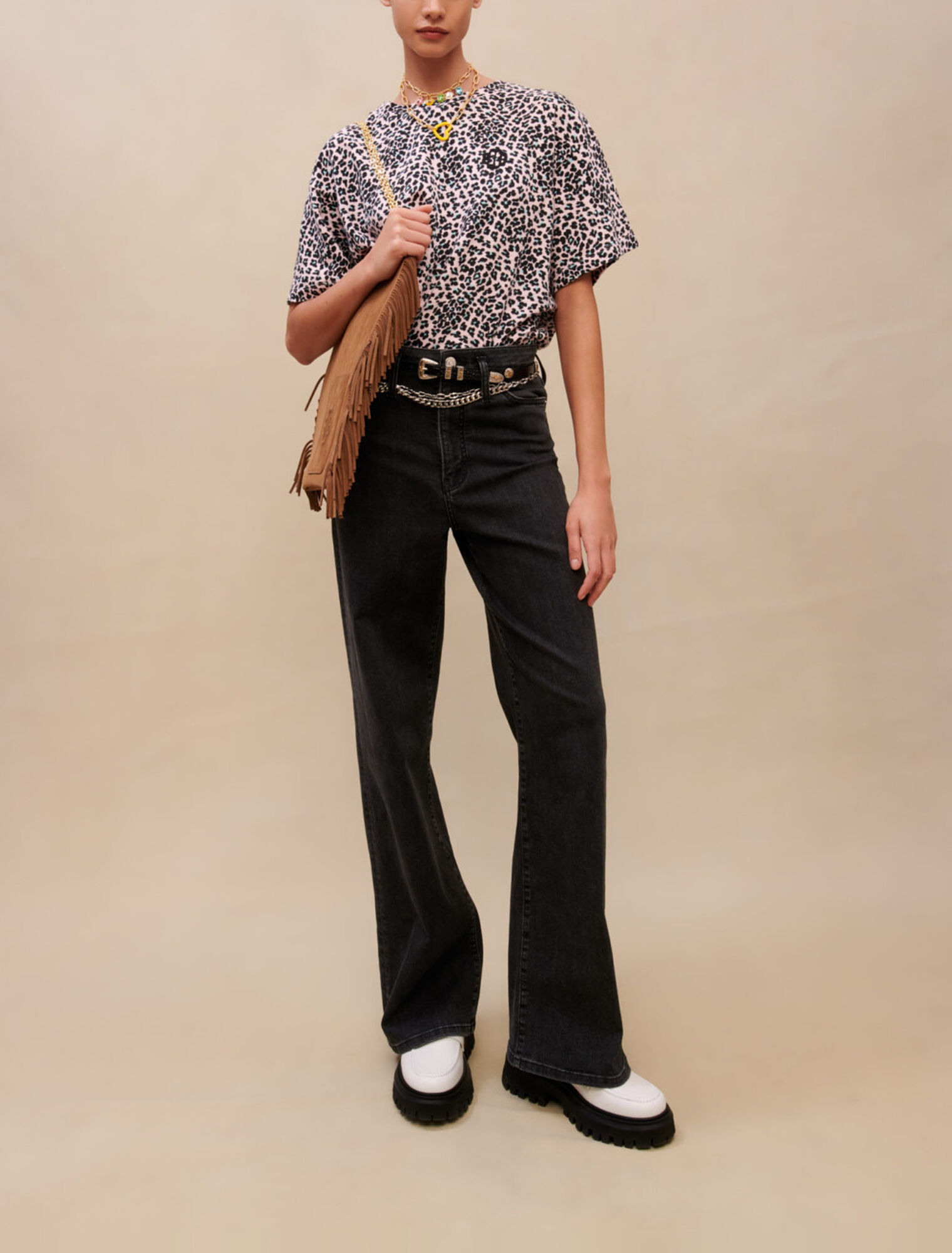 T-shirt in cotone con stampa leopardo