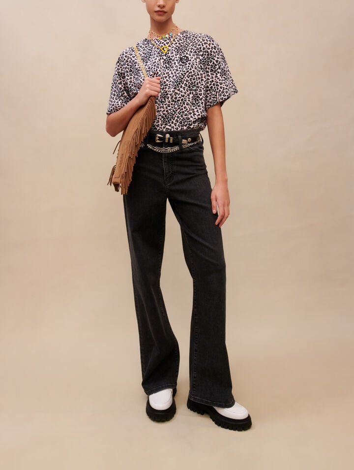 T-shirt in cotone con stampa leopardo
