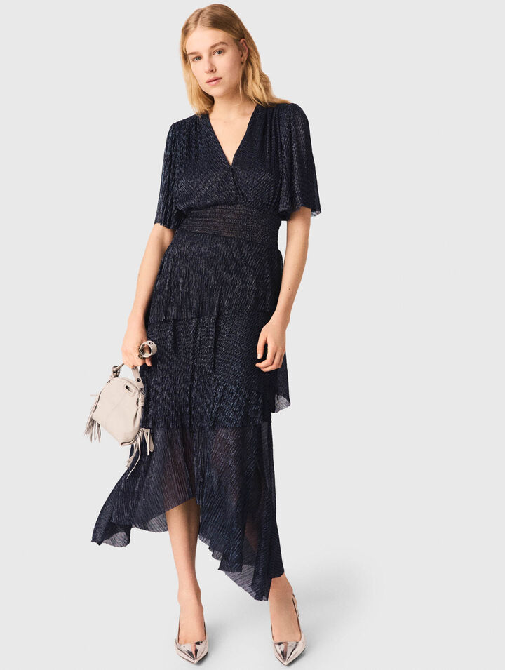 Abito midi metallizzato con balze