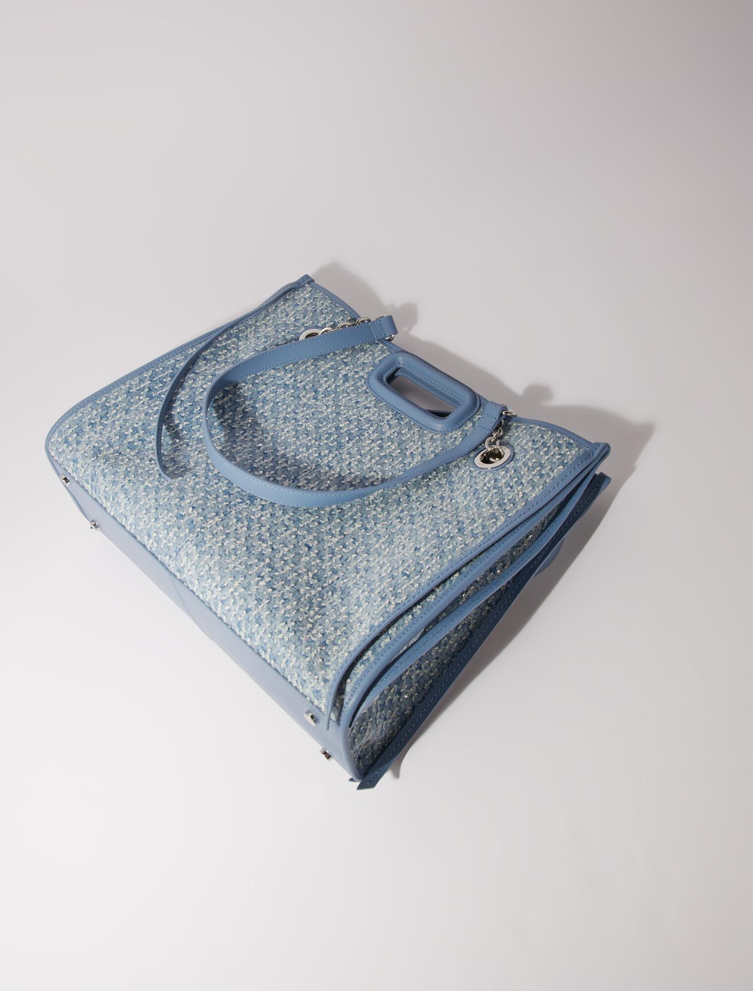 Tote bag in tela di denim e strass