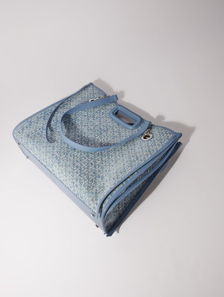 Tote bag in tela di denim e strass