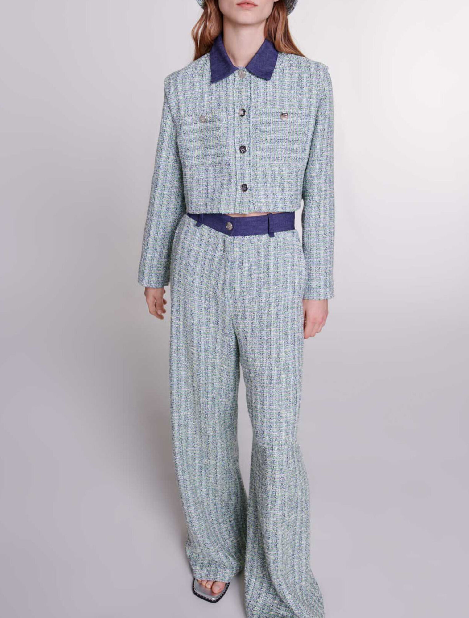 Pantaloni larghi in tweed