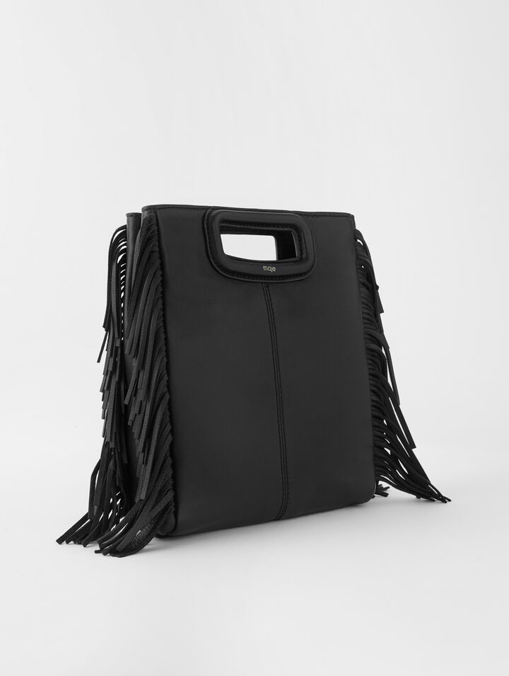 Borsa M con frange in pelle liscia