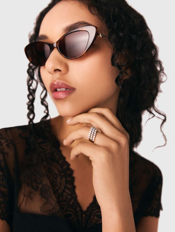 Anello bicolore con strass