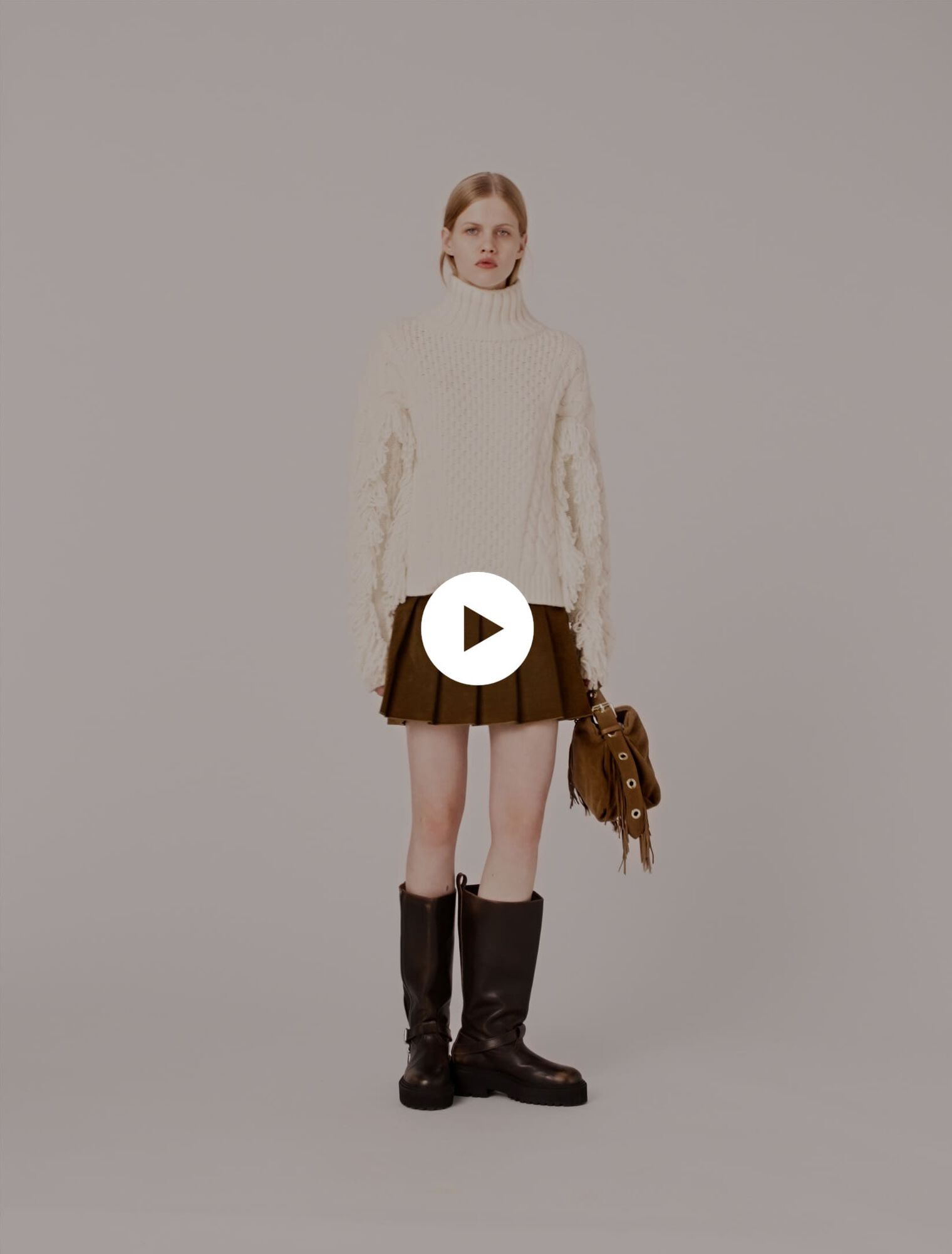 Maglione in lana mélange con frange