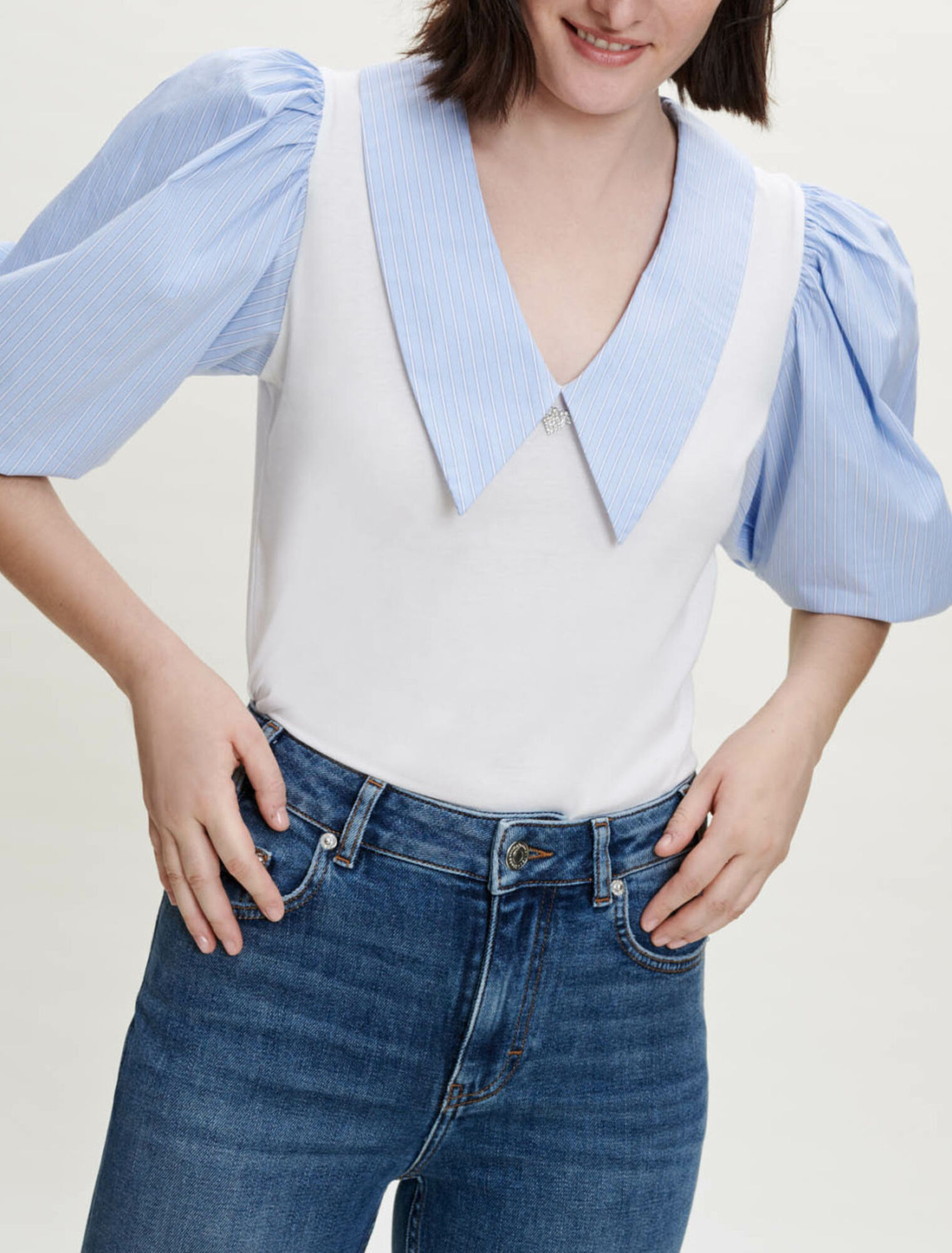 T-shirt in materiale misto con colletto