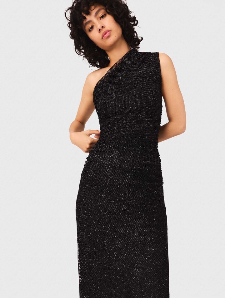 Abito asimmetrico in maglia strass