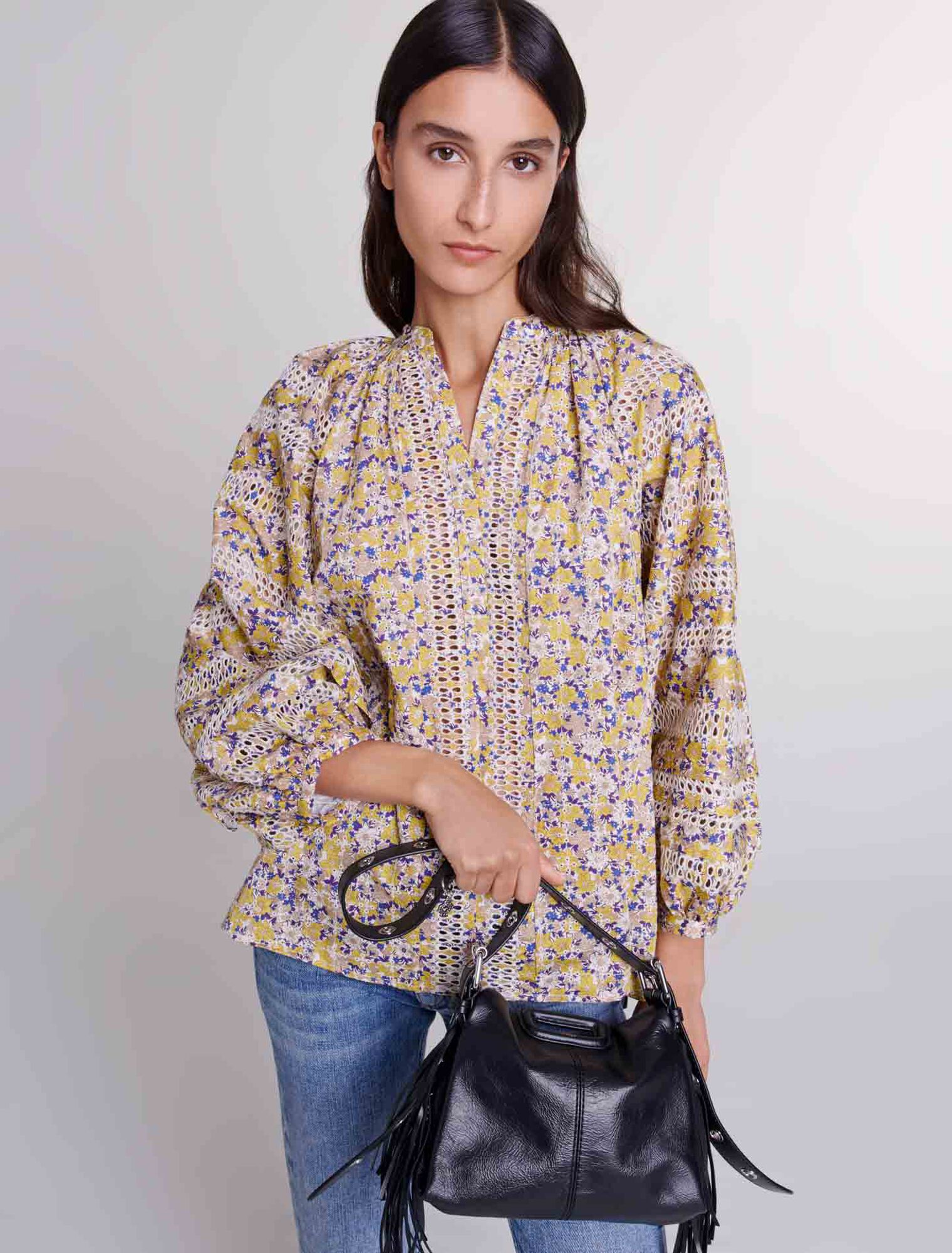 Blusa stampata e ricamata