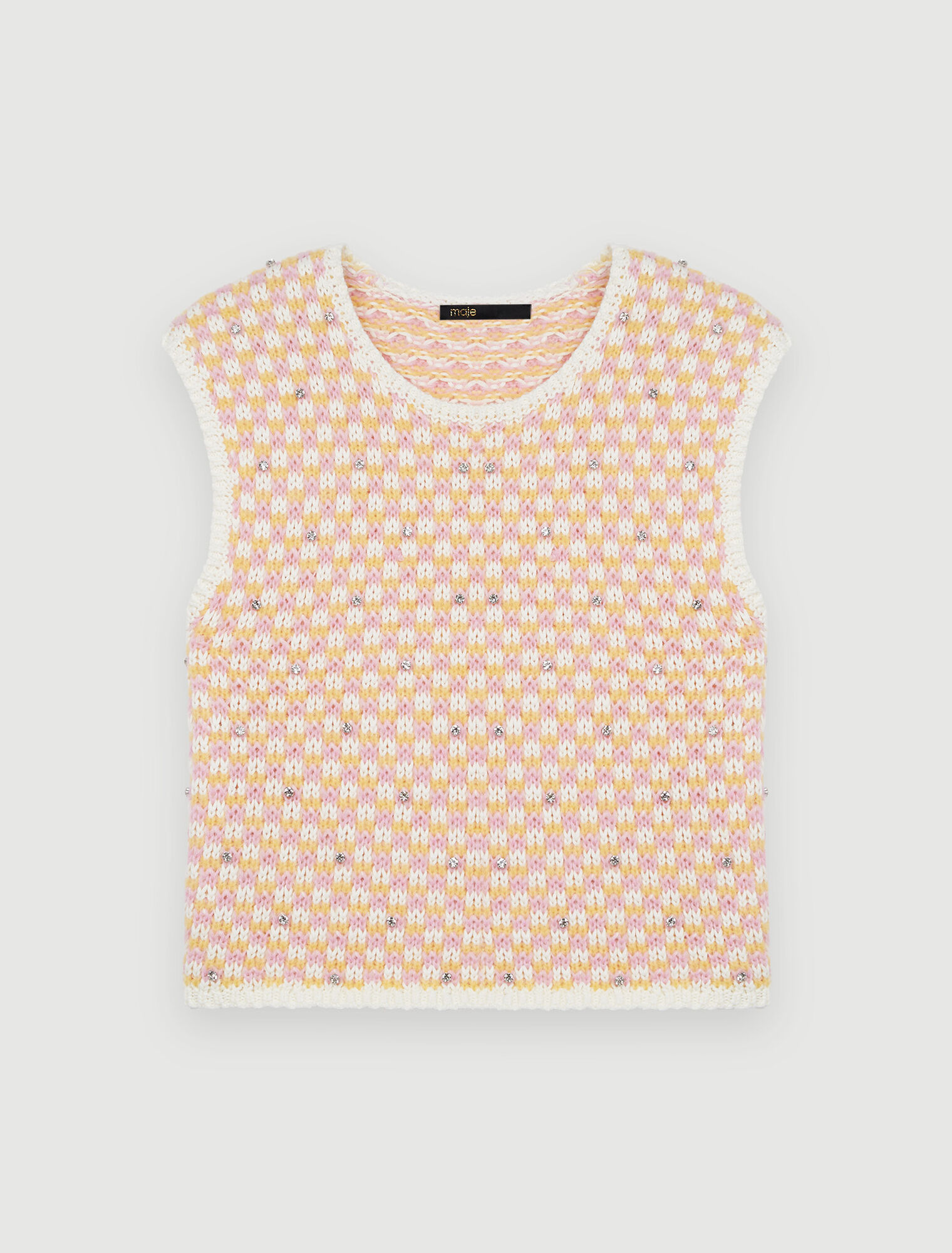 Pullover in maglia fantasia e strass