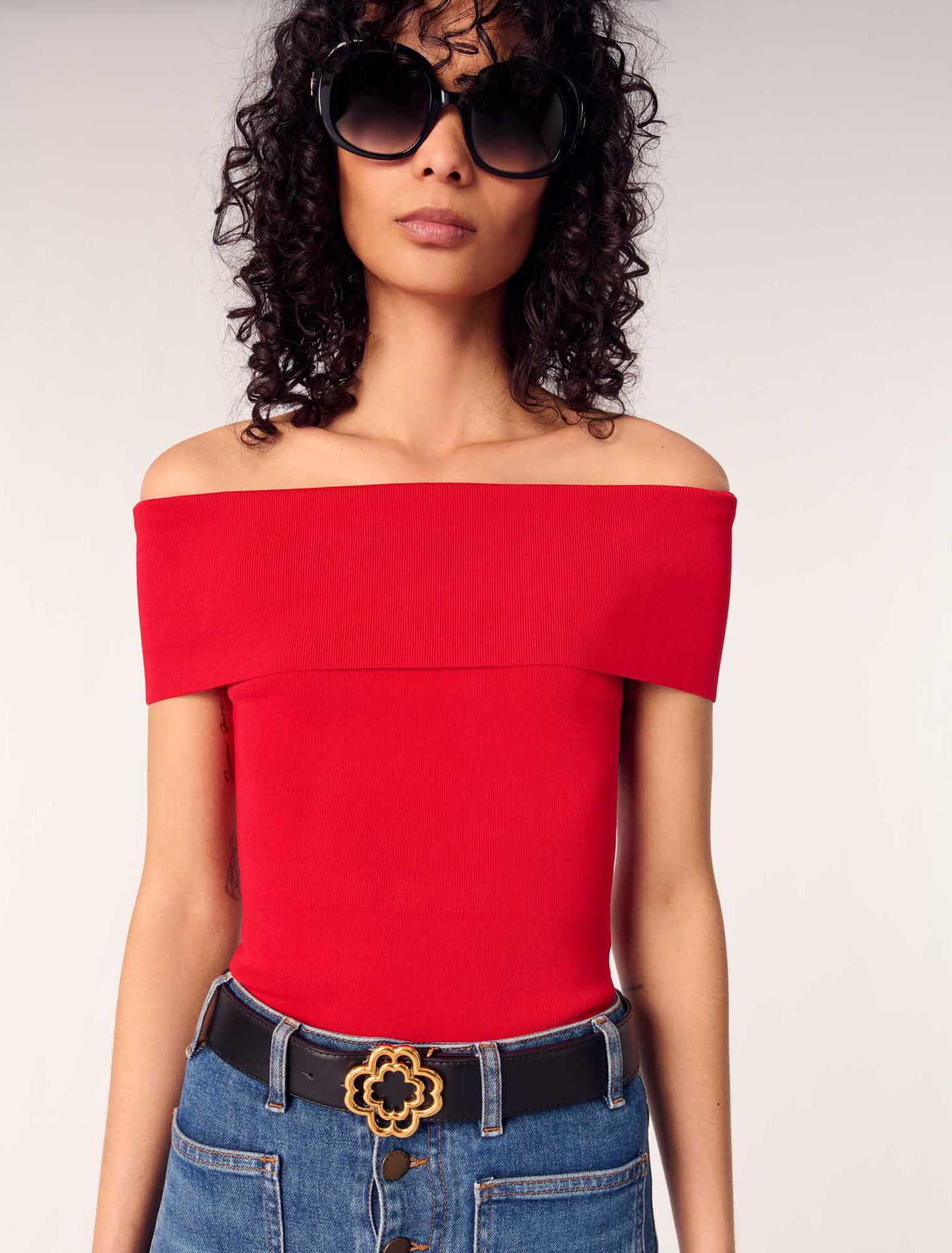 Top scollo bardot in maglia a coste