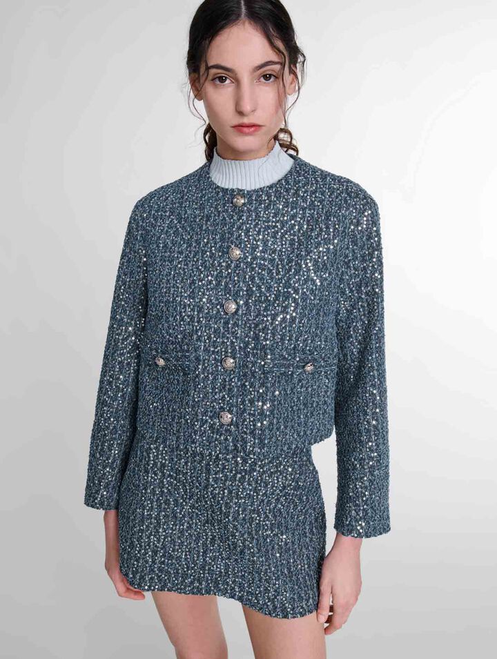 Giacca in tweed ornata con lustrini