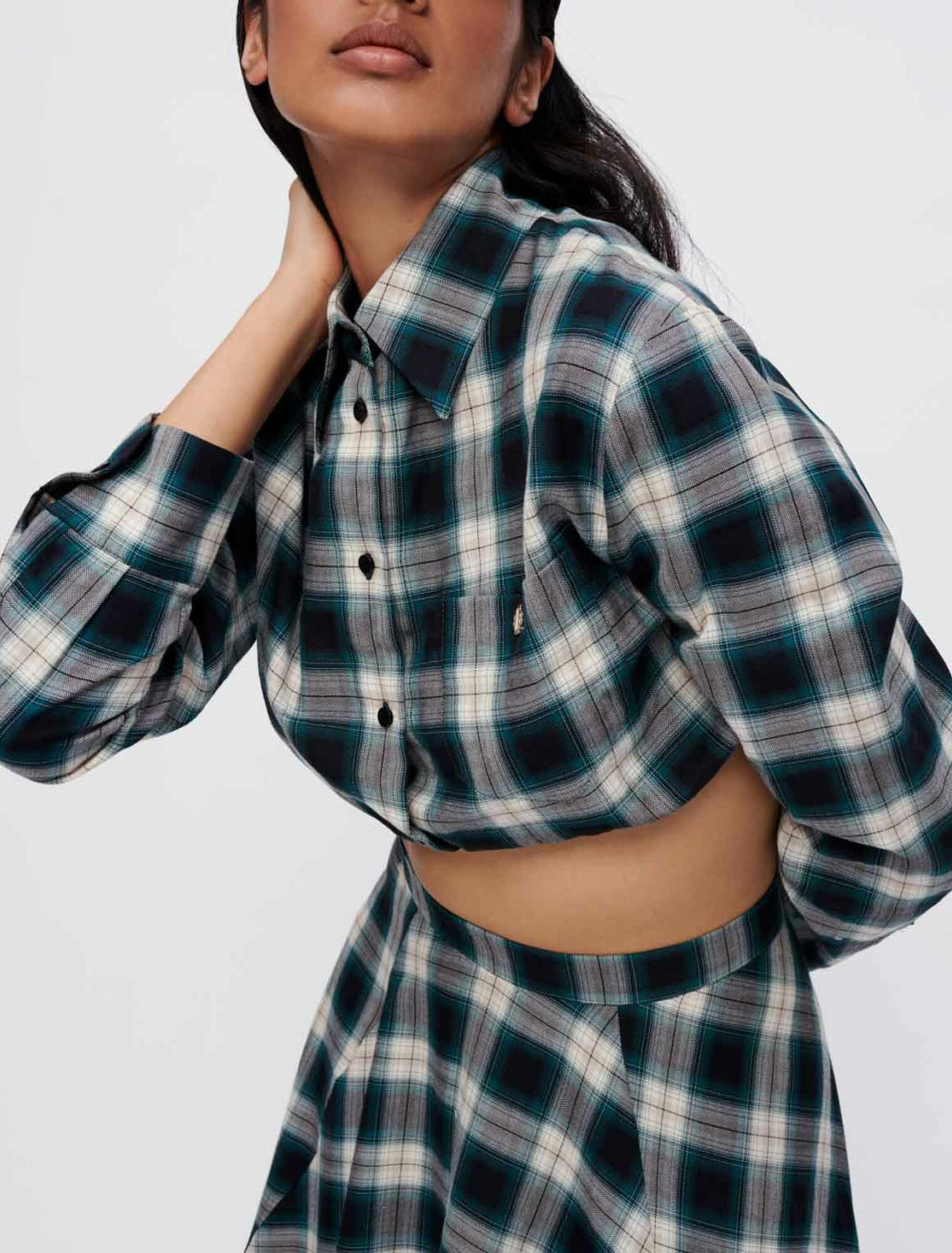 Camicia cropped a quadri in cotone
