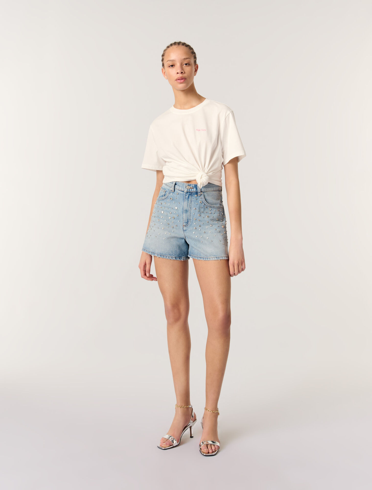 Shorts in denim con borchie