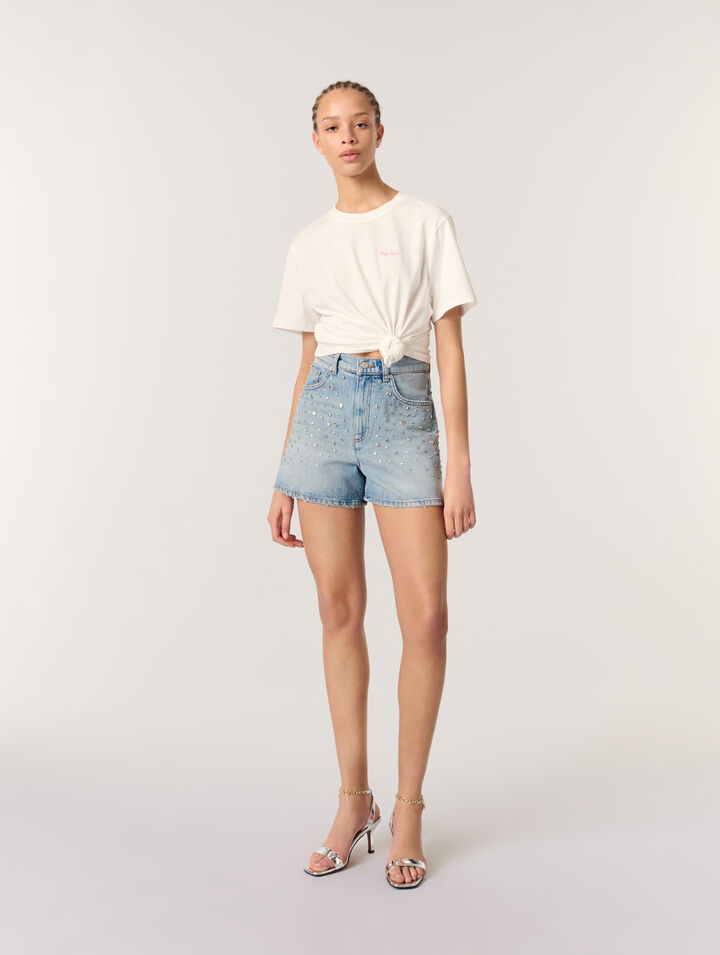 Shorts in denim con borchie