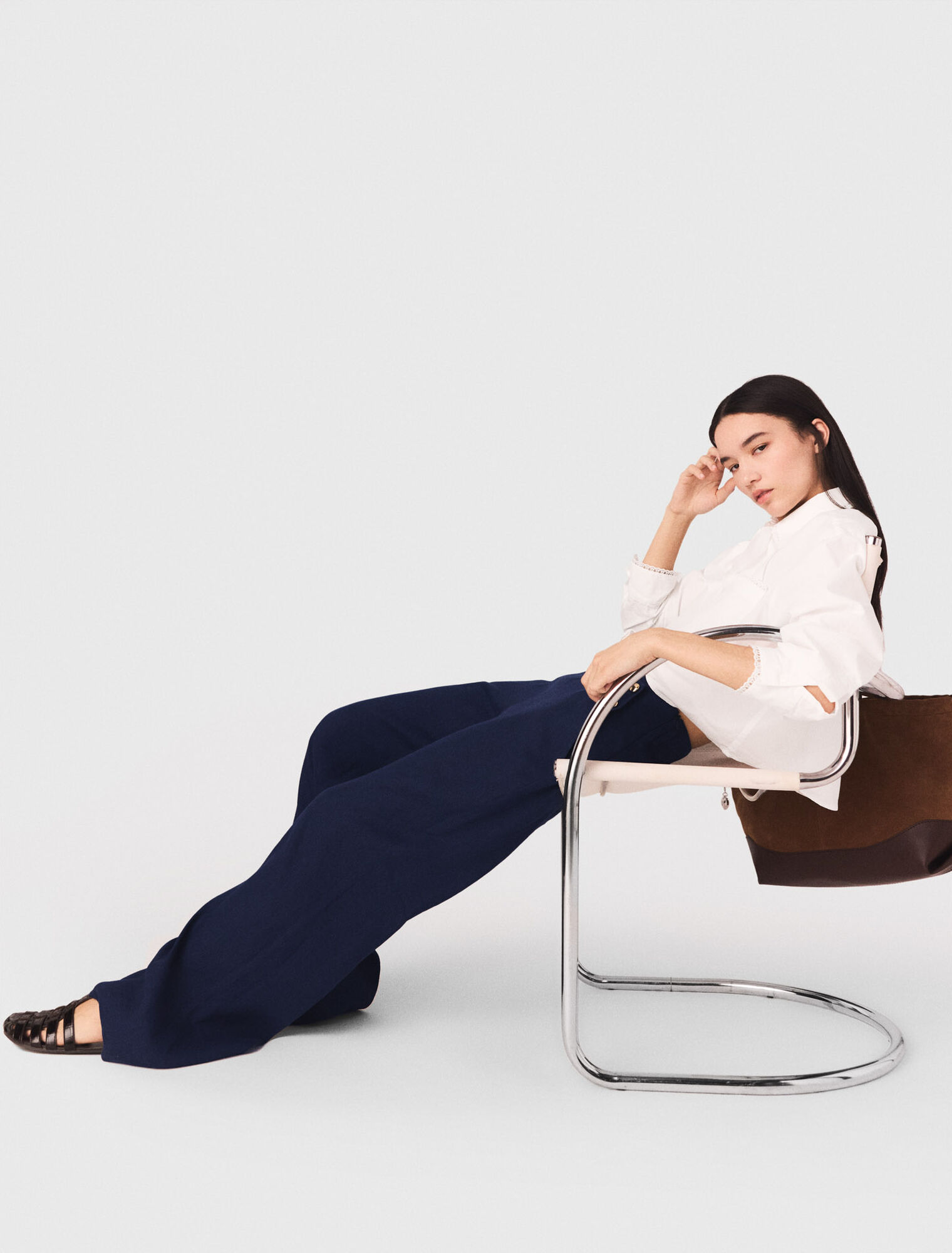 Pantaloni a ponte in lino misto