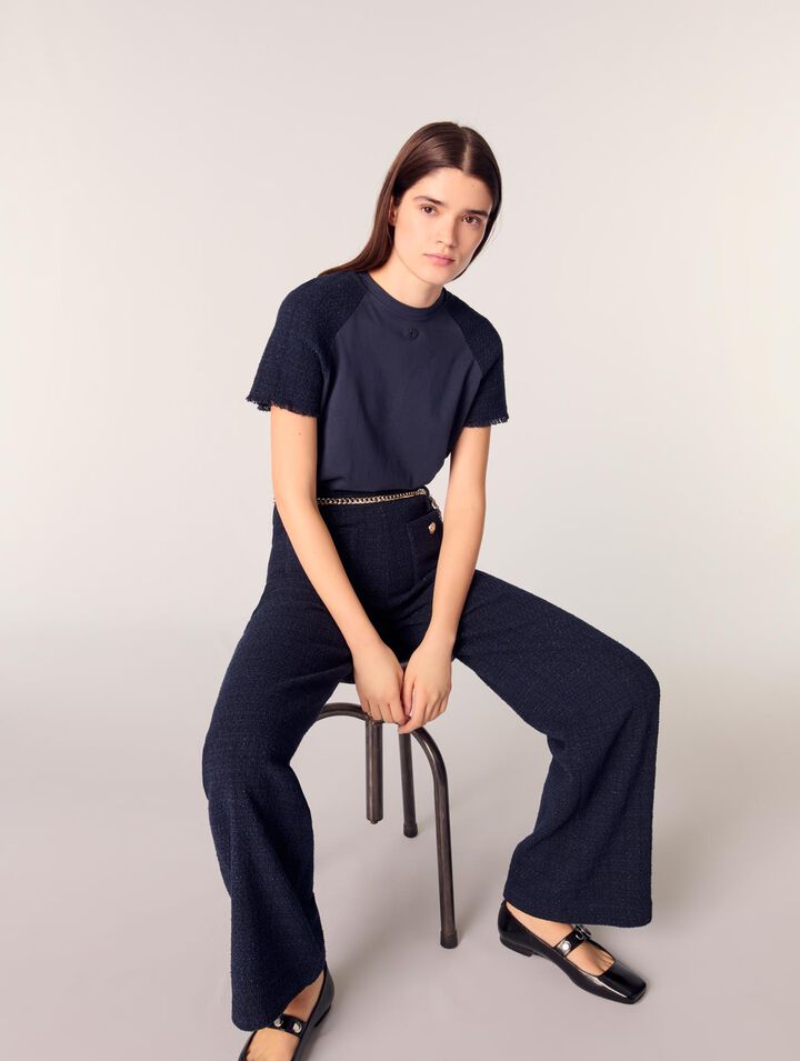 Pantaloni in tweed cintura a catena